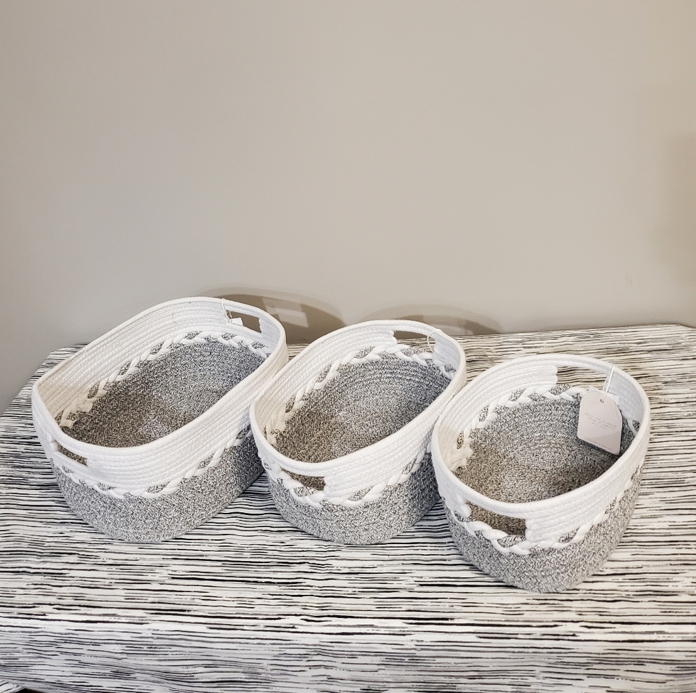 White and Gray Woven Storage Baskets